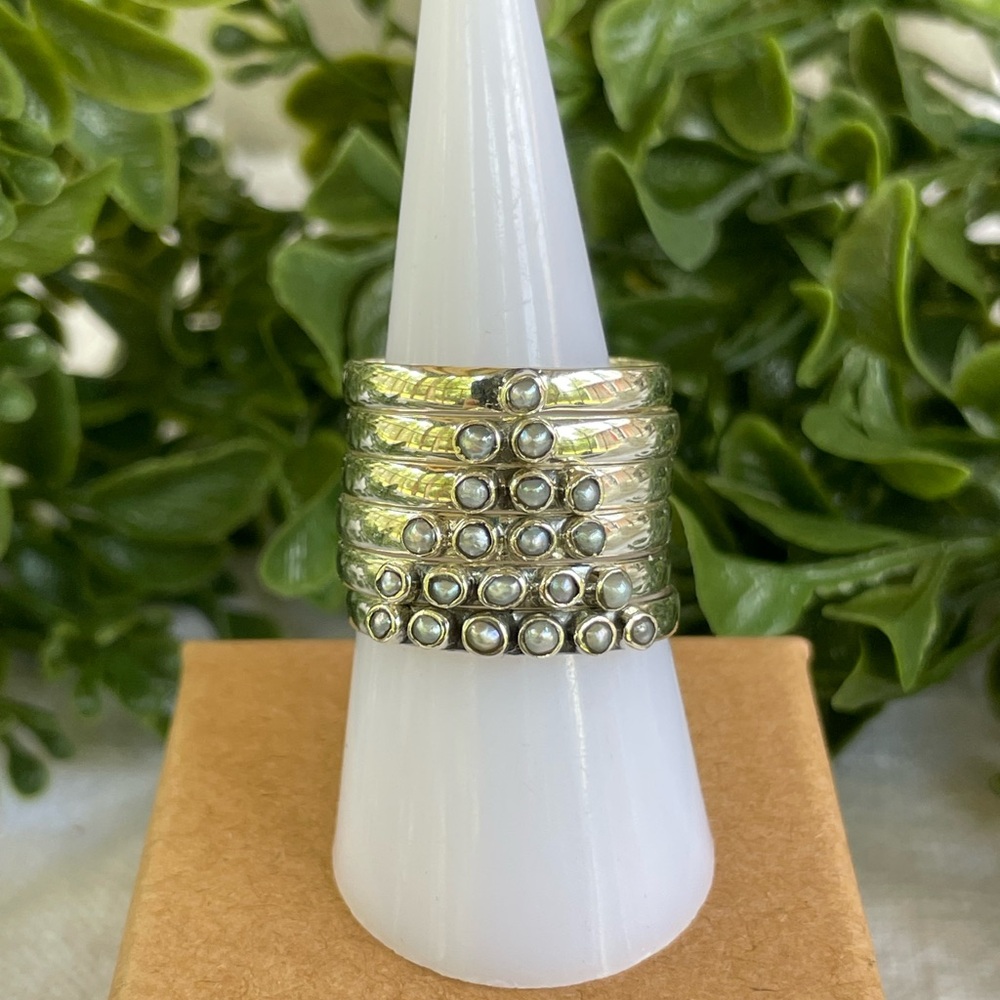Genuine Pearl Ring, Sterling Silver, Size 10 Stacked Ring Set